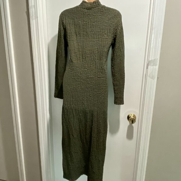 Zara Crinkled Mock Neck Minimalist Grunge Punk Office Siren Bodycon Maxi Dress M - Picture 2 of 7